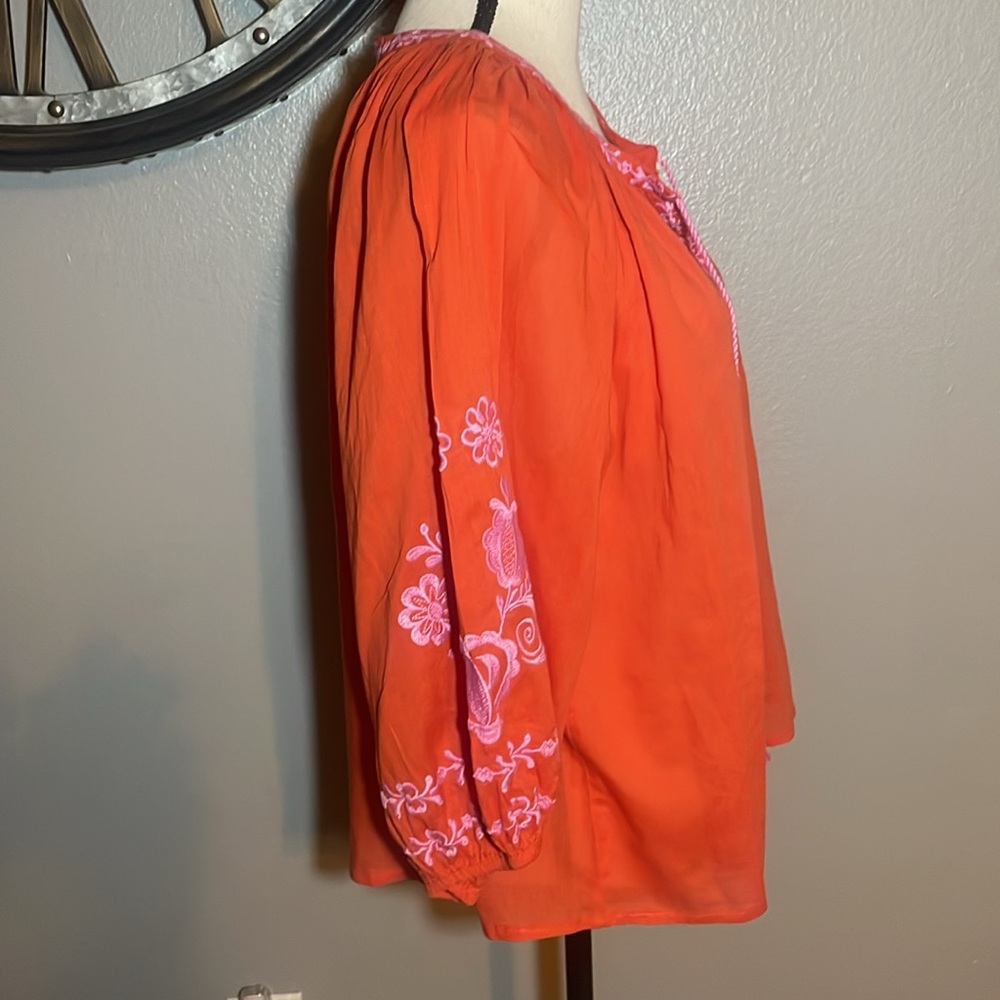 NICOLE MILLER Artelier Peasant Embroidered Orange Women's Top - Picture 4 of 8